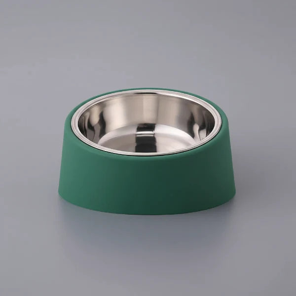 Gamelle ergonomique chien en acier inoxydable avec base verte antidérapante pour nourrir facilement