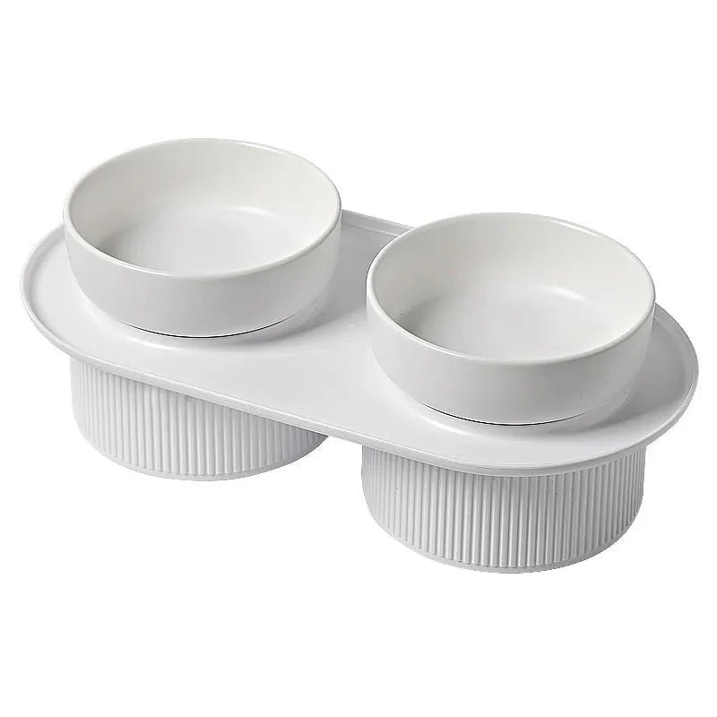 Gamelle et support pour chat blanc en céramique avec base surélevée pour faciliter l'alimentation
