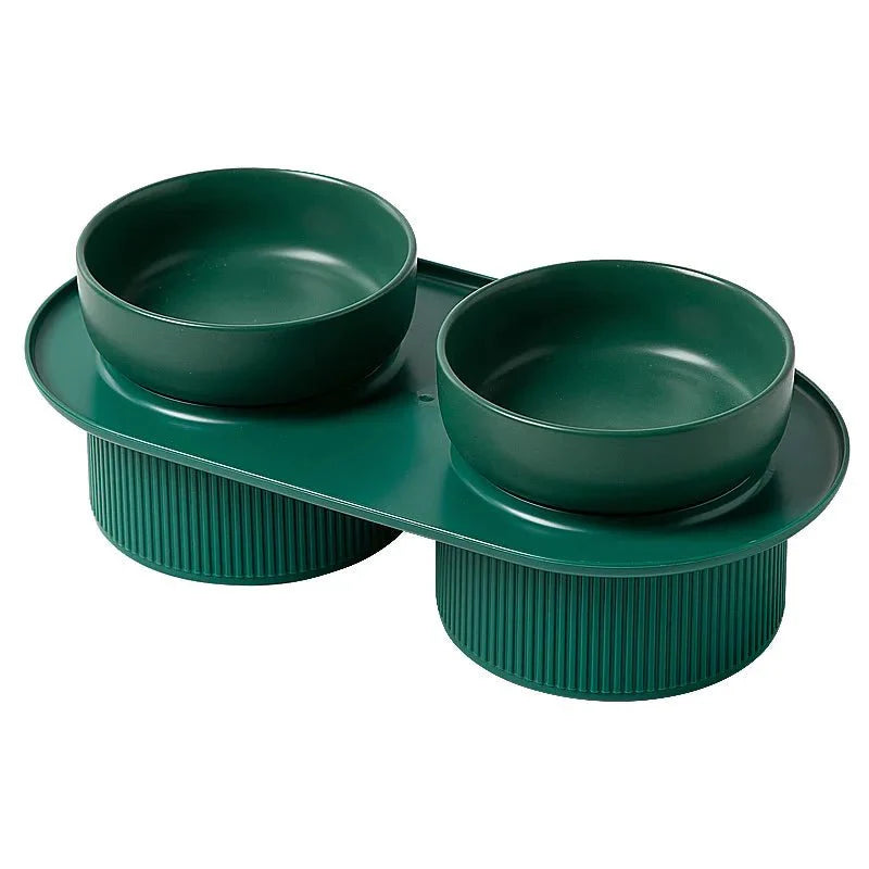 Gamelle et support pour chat Oscar et Plume en plastique vert double bol pour l'alimentation