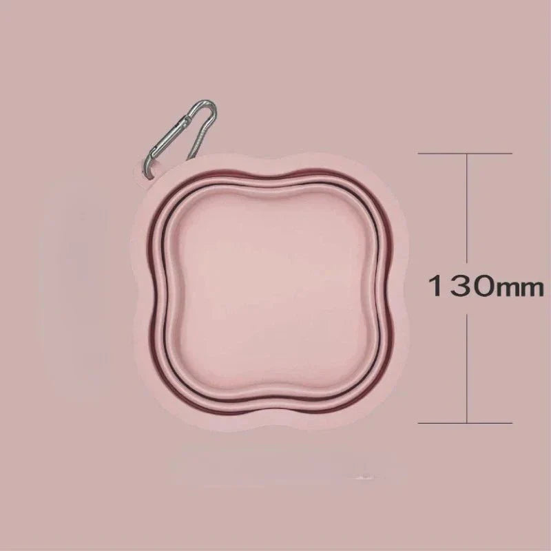 Gamelle pliable pour chien chat de couleur rose avec mousqueton et dimensions compactes 130 mm