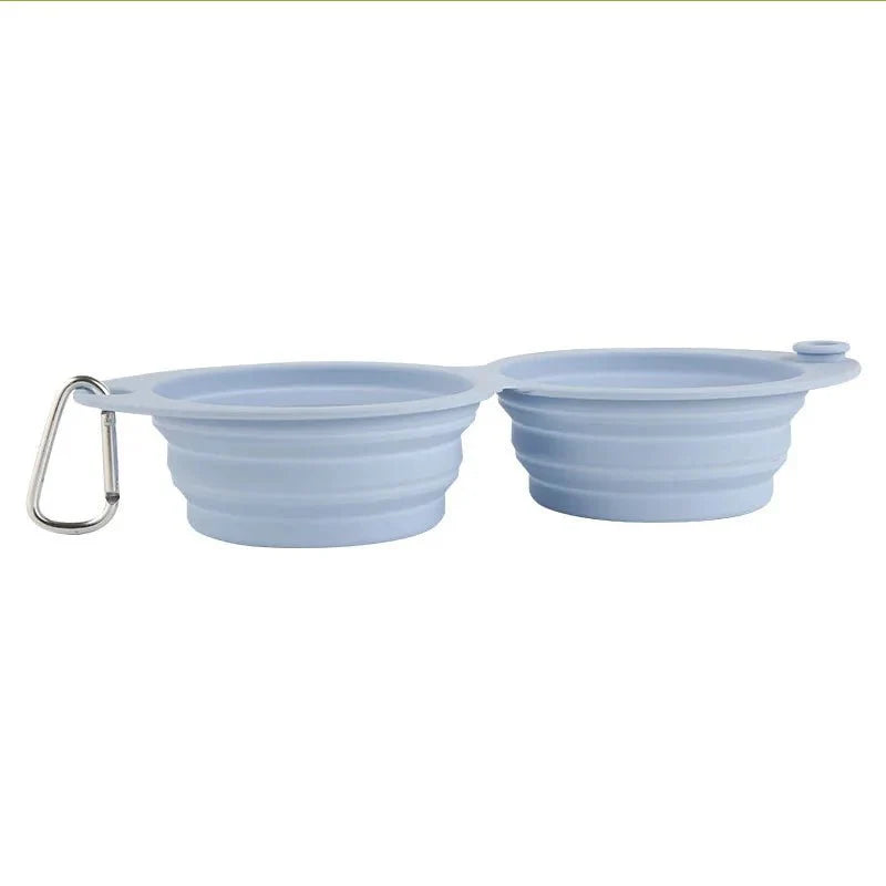 Gamelle pliable silicone bleu avec mousqueton pour chien ou chat Oscar et Plume
