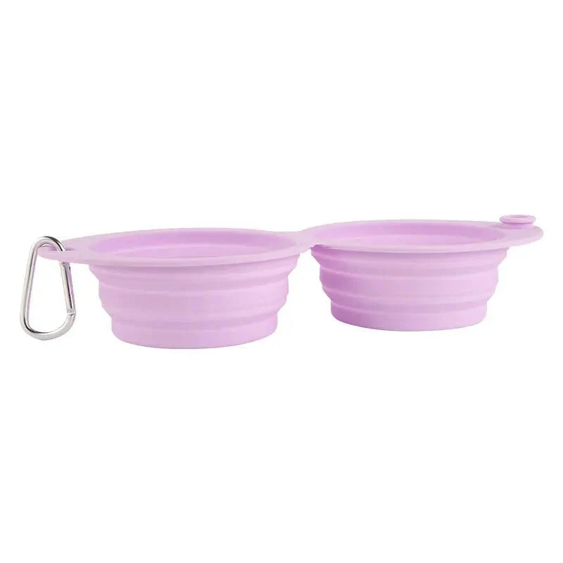 Gamelle pliable silicone rose avec anneau métallique pratique pour chien et chat Oscar et Plume