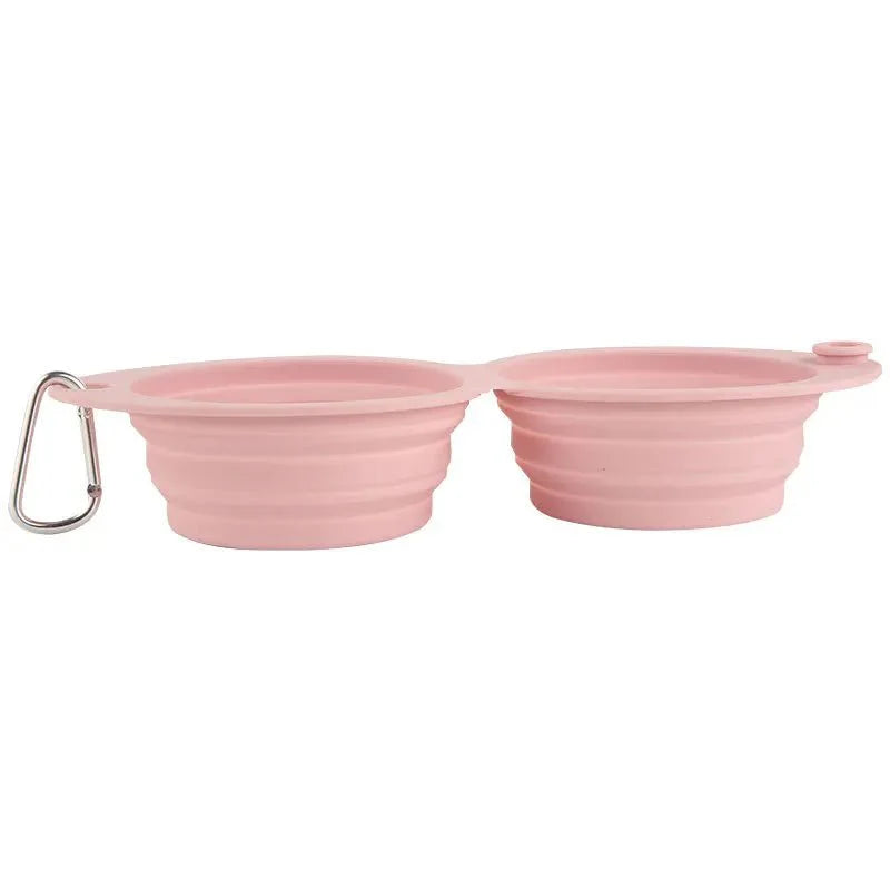Double gamelle pliable silicone rose avec mousqueton pour animaux de compagnie Oscar et Plume