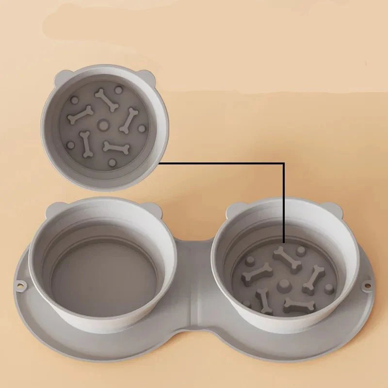 Gamelle Double Pliante en silicone Anti-Glouton pour chien