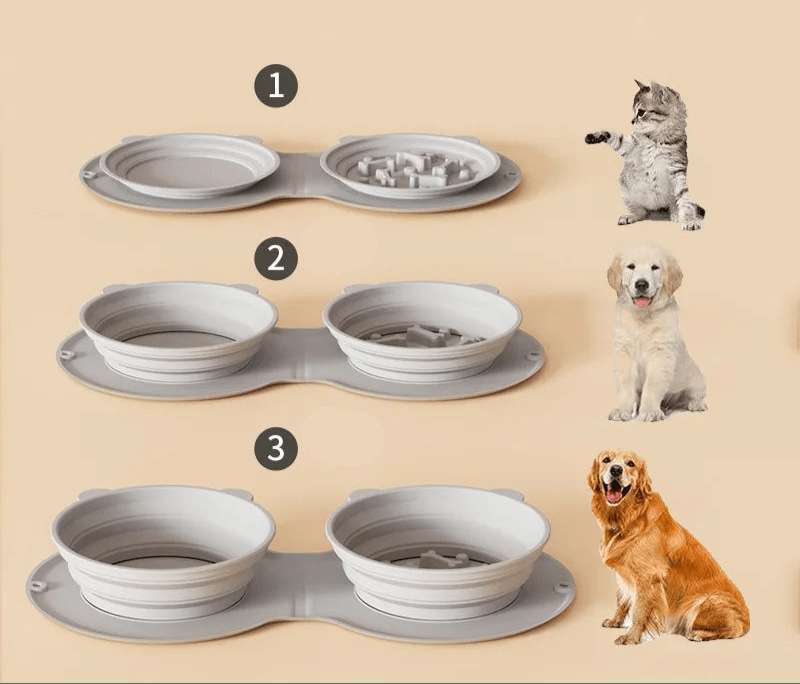 Gamelle Double Pliante en silicone Anti-Glouton pour chien