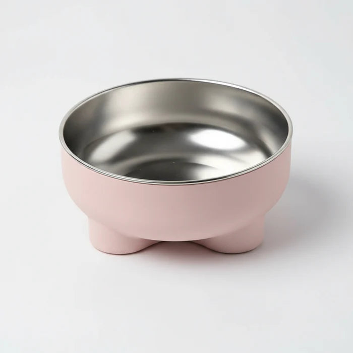 Gamelle séparable chien et chat en acier inoxydable avec base rose Oscar et Plume