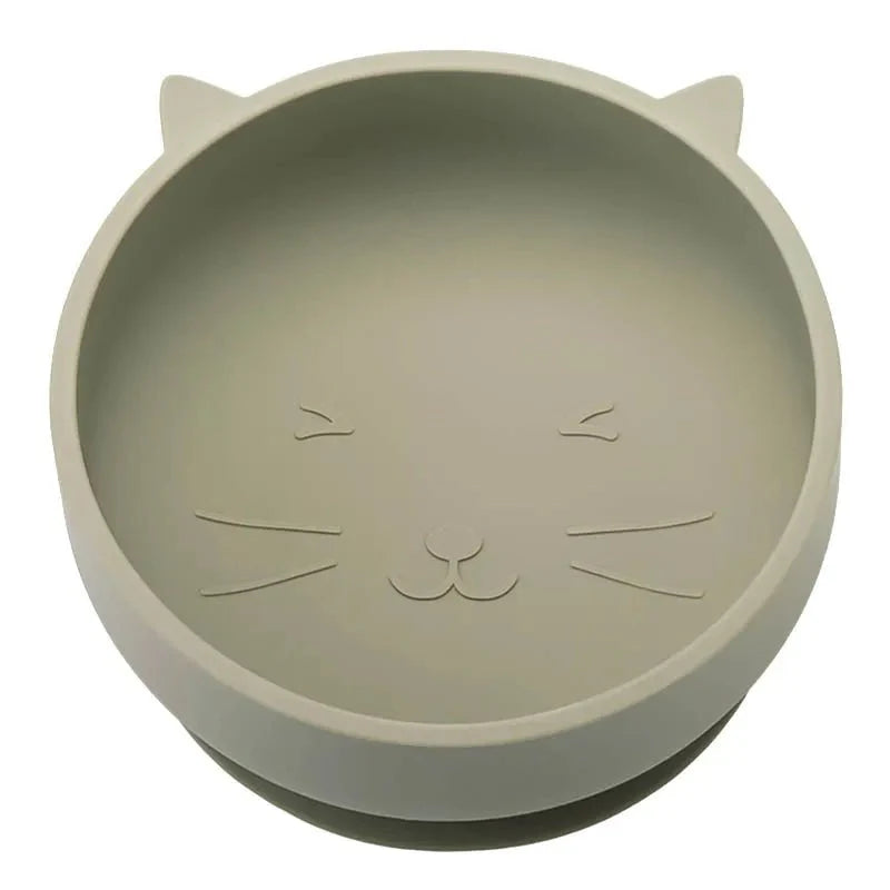 Gamelle silicone antidérapante gris forme tête de chat pour animaux Oscar et Plume