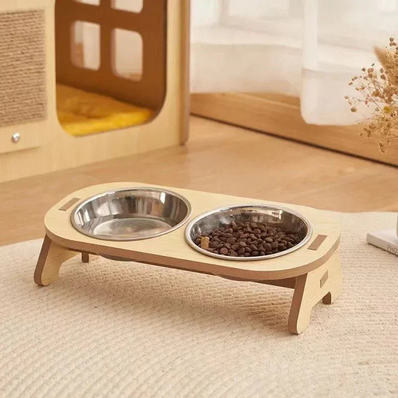 Gamelle support incliné pour chien en bois avec deux bols en acier inoxydable pour un confort optimal
