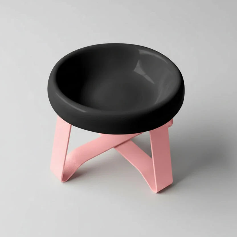 Gamelle sur pieds pour petit chien en noir avec support rose élégant et moderne