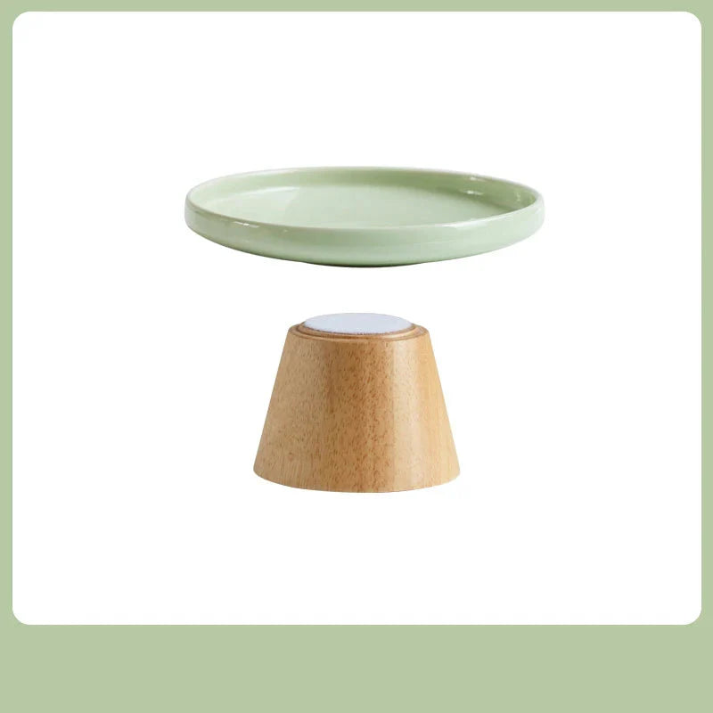 Gamelle surélevée en céramique pour chat avec support en bois durable et design moderne