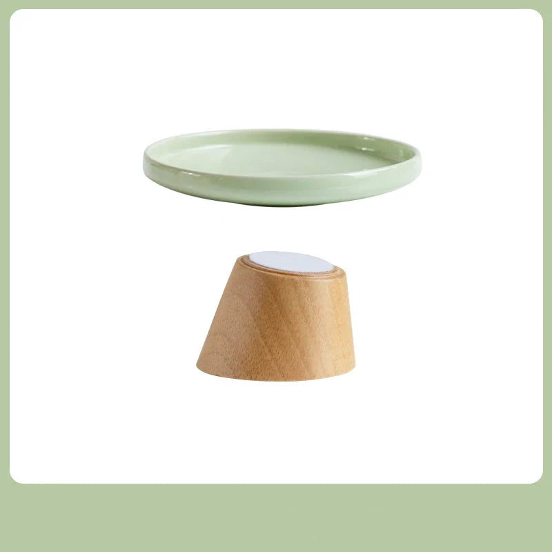 Gamelle surélevée en céramique pour chat avec support en bois esthétique et moderne