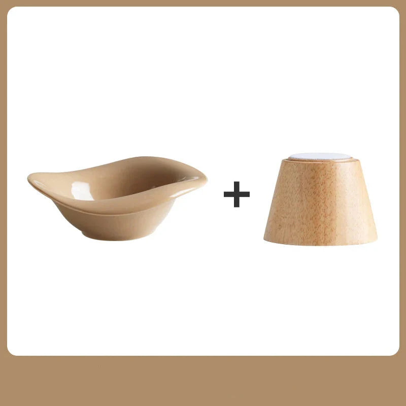 Gamelle surélevée pour chat en céramique avec support en bois pour un confort d'alimentation optimal