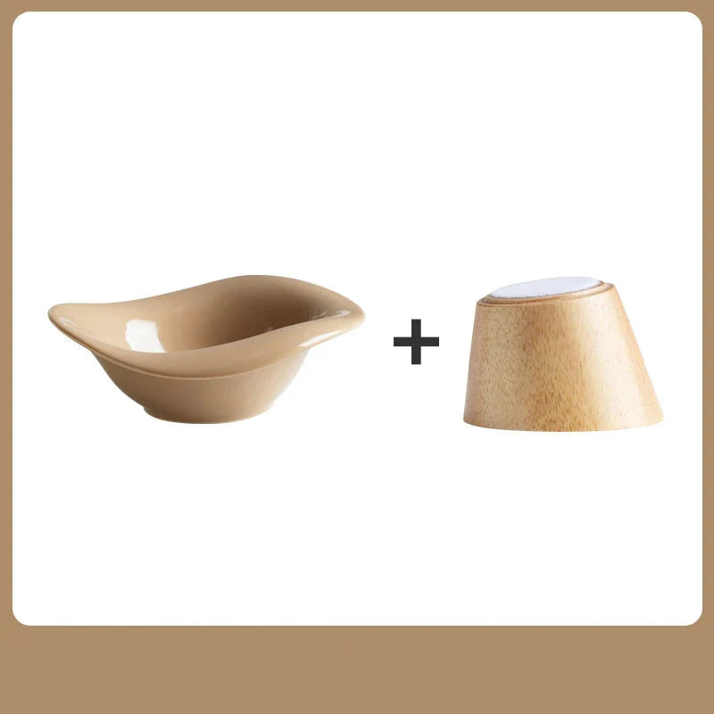 Gamelle surélevée pour chat en céramique avec support en bois pour un meilleur confort pendant les repas