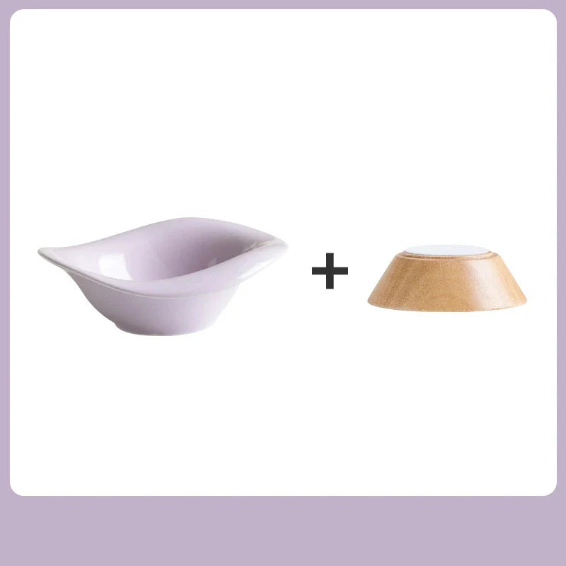 Gamelle surélevée pour chat en céramique avec support en bois élégant pour un repas confortable