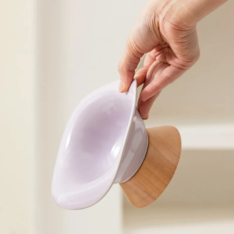 Gamelle Surélevée Inclinée Sur Support En Bois Pour Chat