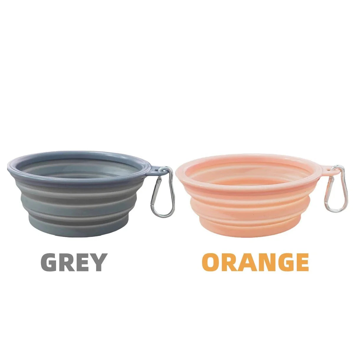 Gamelle voyage chat chien pliable grise et orange avec mousqueton pour transport facile