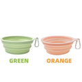 Gamelle voyage chat chien pliable en silicone vert et orange avec mousqueton pour transport facile
