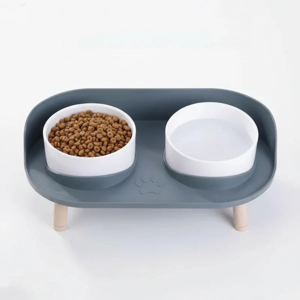 Gamelles design pour chien avec support en silicone et deux récipients en céramique faciles à nettoyer
