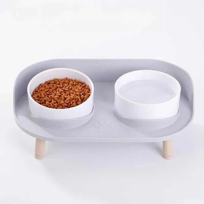 Gamelles design pour chien en plastique gris avec deux compartiments pour nourriture et eau