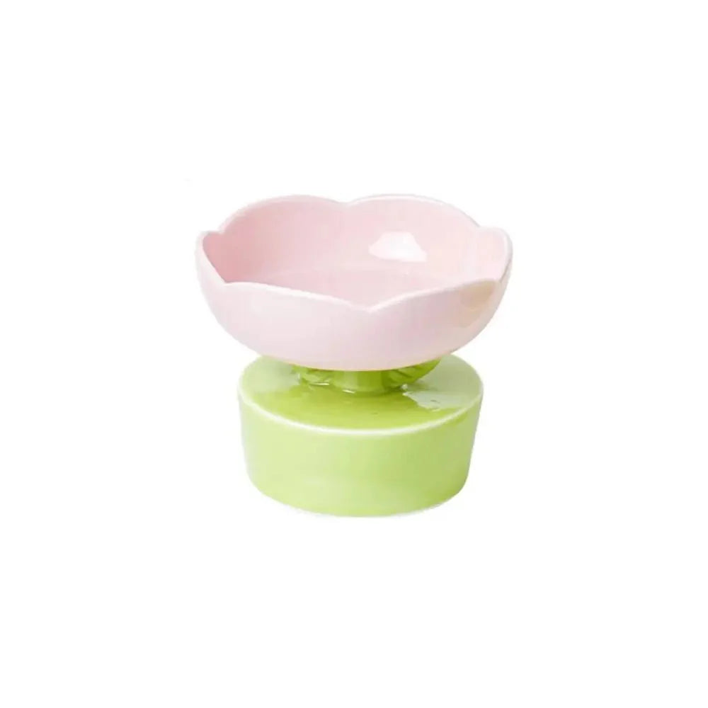 Gamelles en céramique rose et verte en forme de fleur pour animaux de compagnie