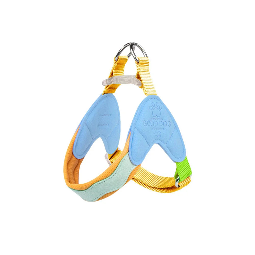 Harnais pour petit chien Good Dog en bleu et orange avec des sangles ajustables et confortables