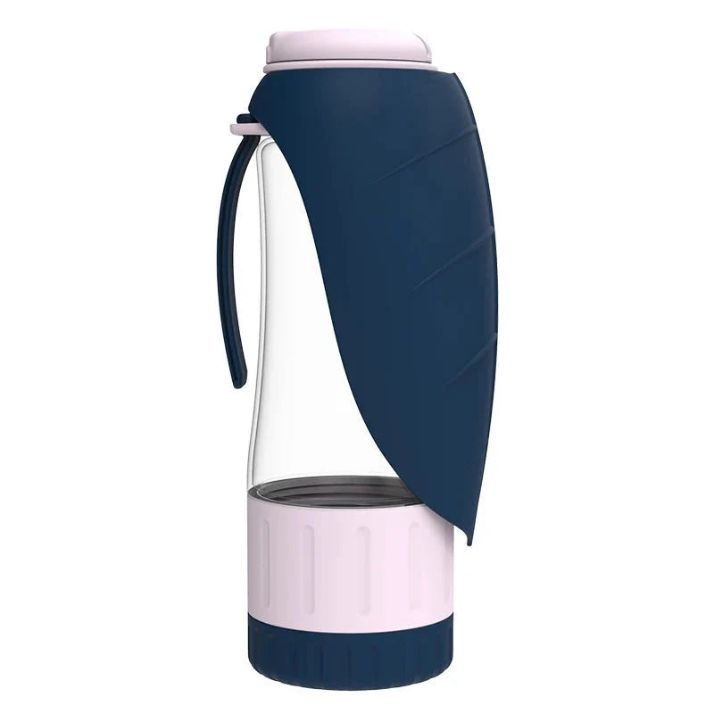 Gourde avec gamelle silicone bleu et rose portable avec poignée pratique pour animaux