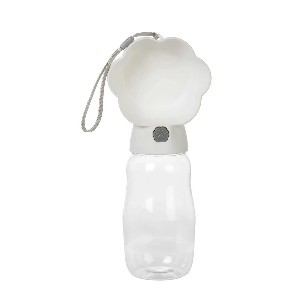 Gourde design pour chien chat Oscar et Plume avec bol intégré blanc et bouteille transparente