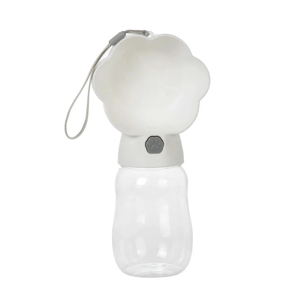 Gourde design pour chien chat blanc avec bol intégré et bouton de distribution d'eau portable