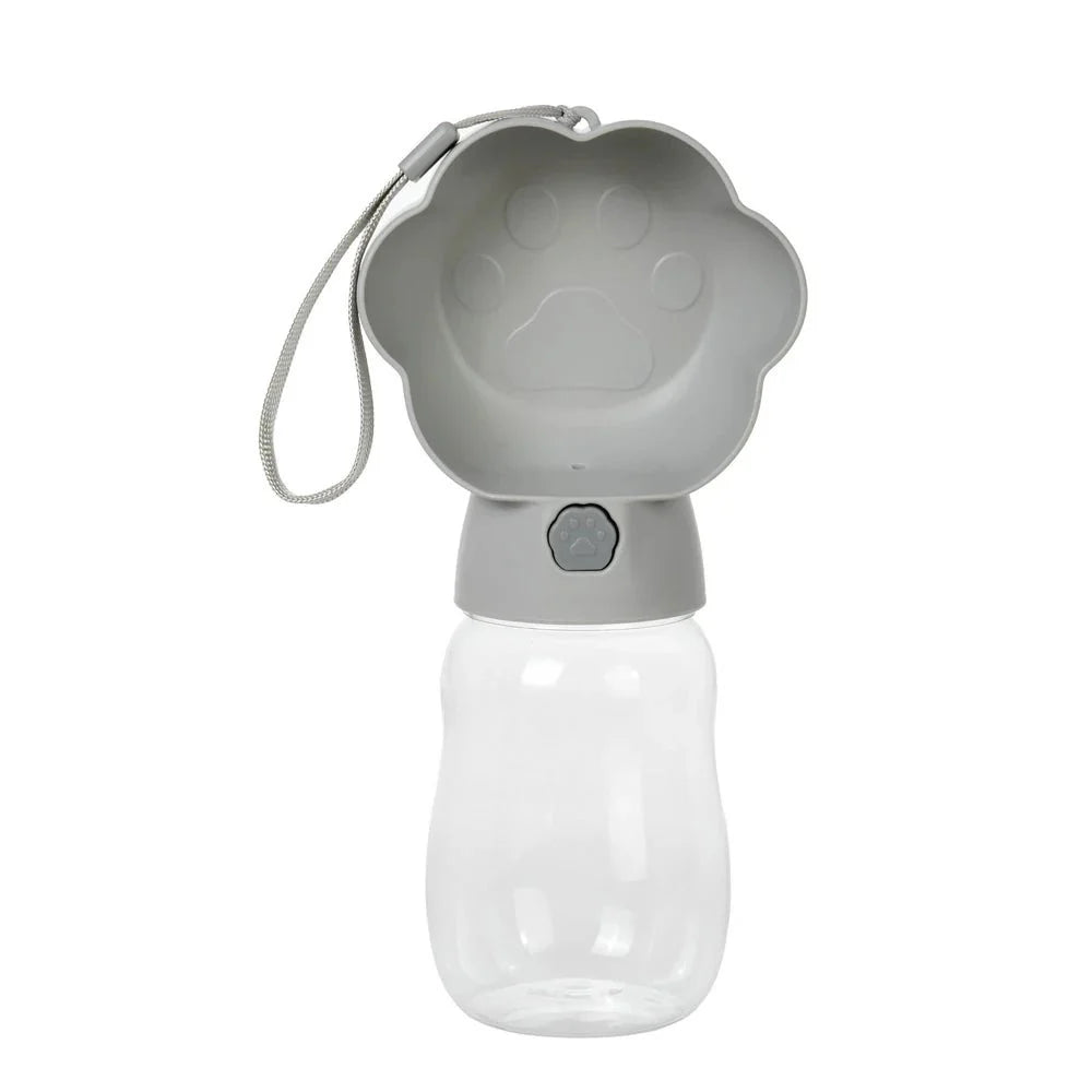 Gourde design pour chien chat avec bol intégré en forme de patte et bouteille d'eau transparente