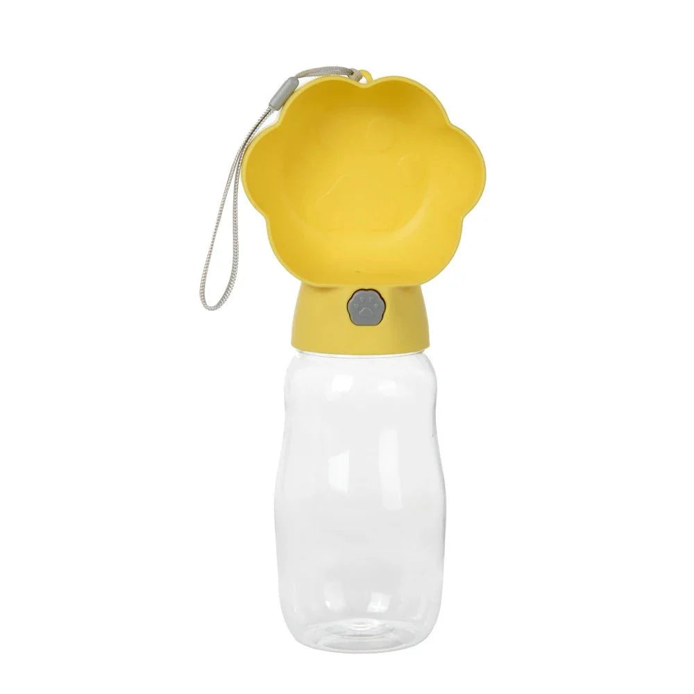 Gourde design pour chien chat jaune avec bol intégré et bouteille transparente Oscar et Plume