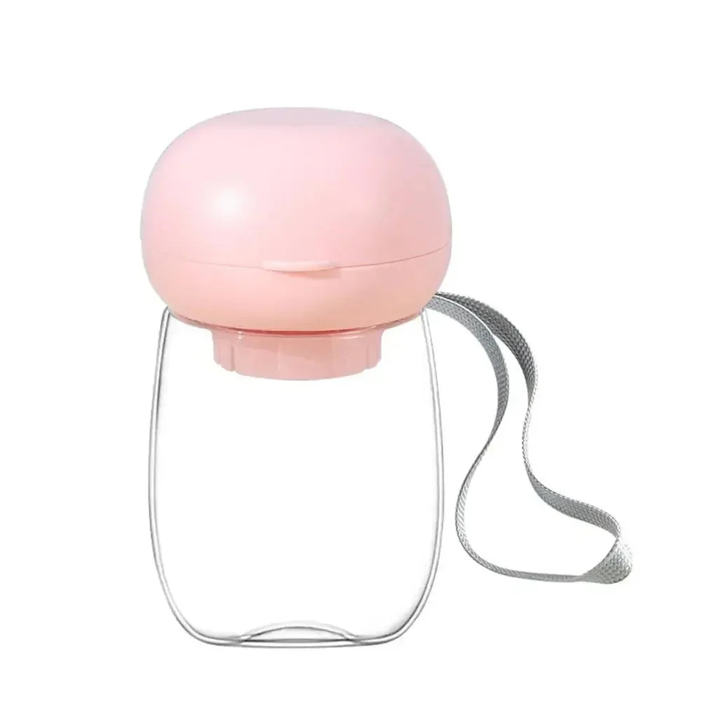 Gourde portable pour chien rose avec poignée grise pour facilité de transport