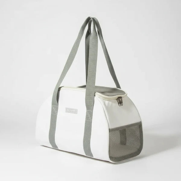 Grand sac pour chien et chat blanc avec anses grises et côtés en filet pour aération