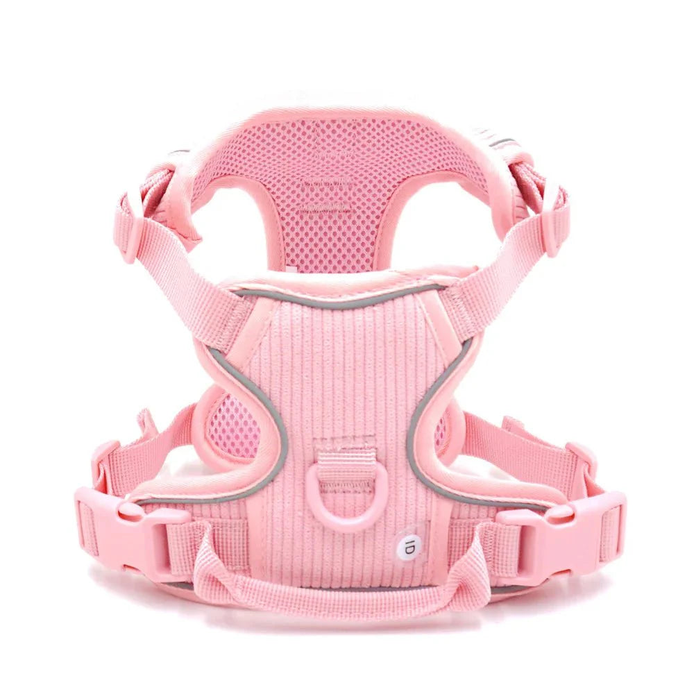 Harnais chien velours rose Oscar et Plume avec doublure en mesh respirant et sangles réglables