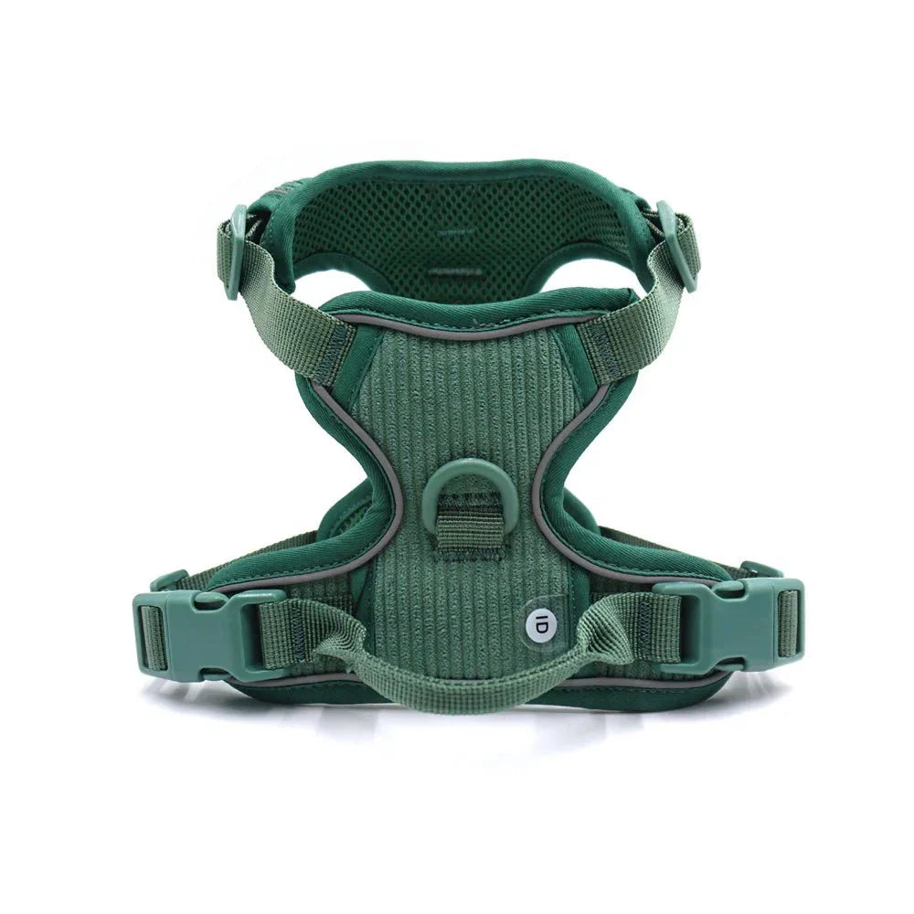 Harnais chien velours vert foncé confortable et ajustable signé Oscar et Plume