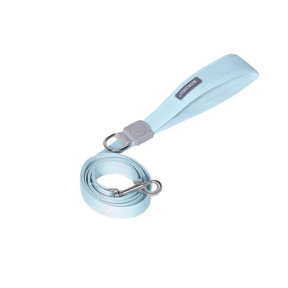 Laisse bleue claire pour harnais petit chien avec poignée confortable et attache métallique robuste