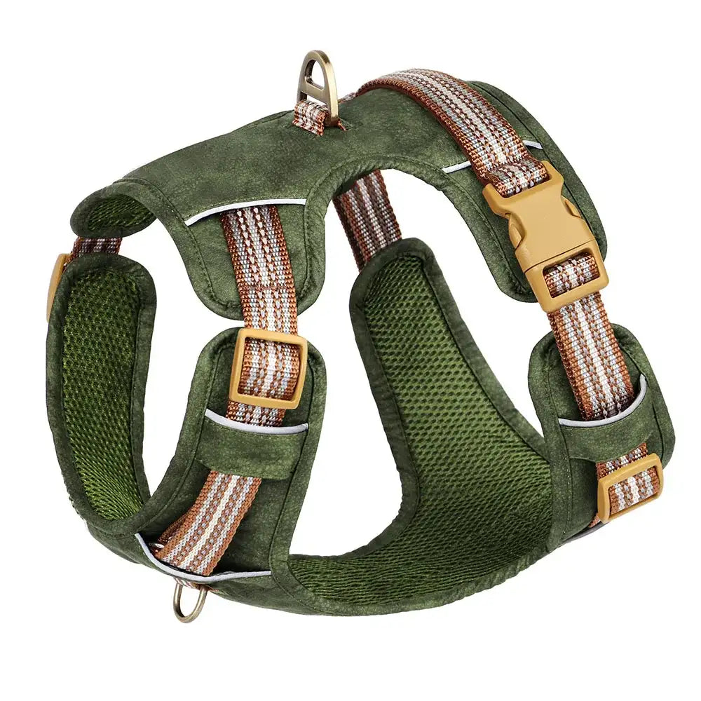 Oscar et Plume harnais pour chien moyen et grand vert rembourré respirant avec boucles robustes et anneaux métalliques