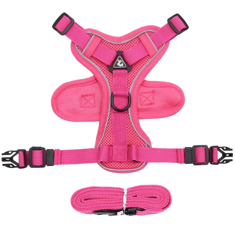 Harnais réfléchissant pour chien rose avec sangle réglable et laisse assortie de Oscar et Plume