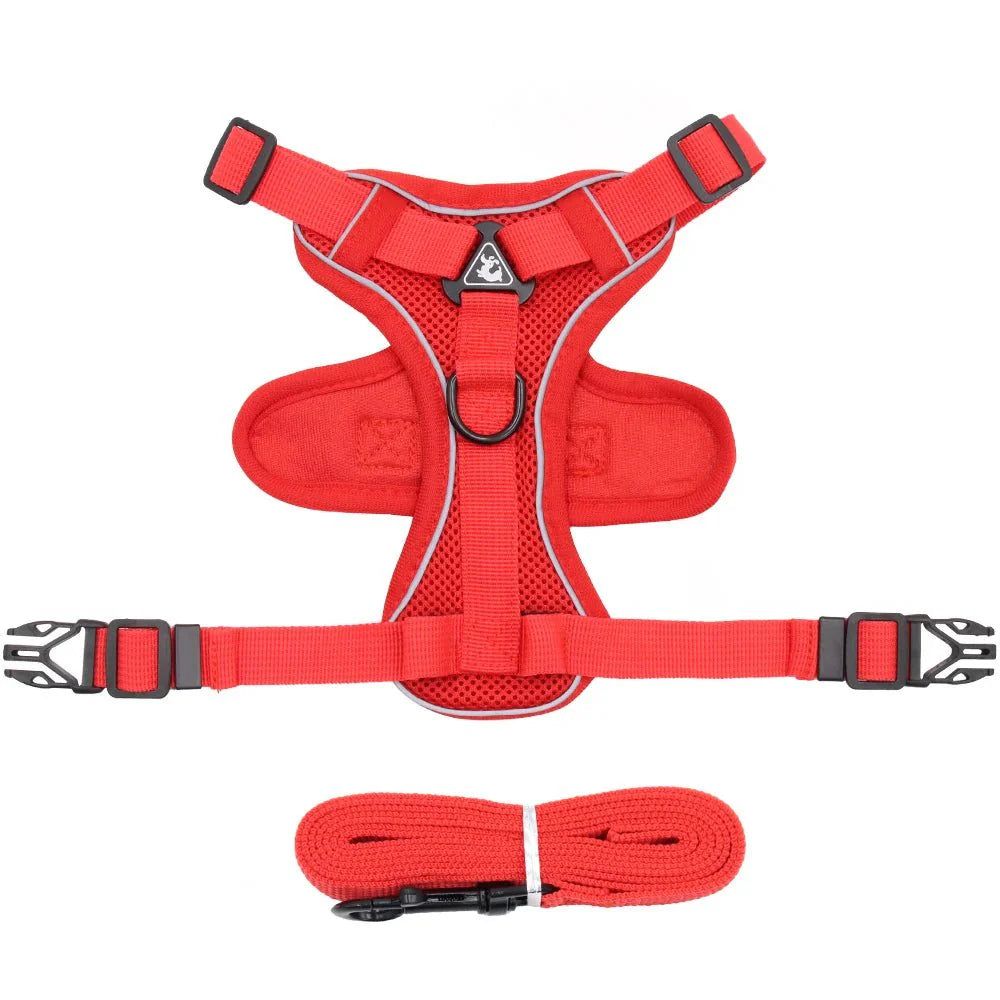 Harnais réfléchissant pour chien rouge avec laisse assortie et boucles réglables par Oscar et Plume