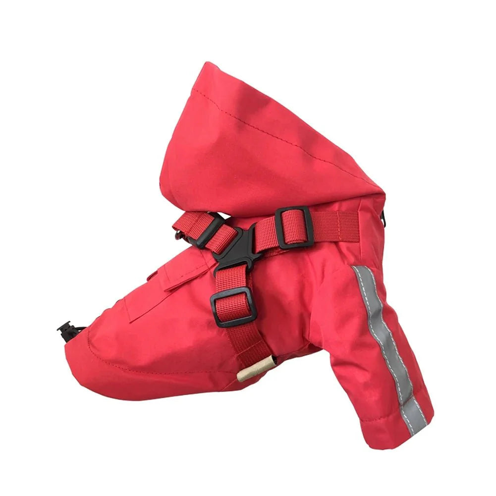 Imperméable pour chien avec capuche en rouge avec sangles réglables pour temps de pluie