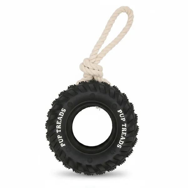 Jouet à lancer pour chien en caoutchouc noir avec corde robuste pour le jeu en extérieur