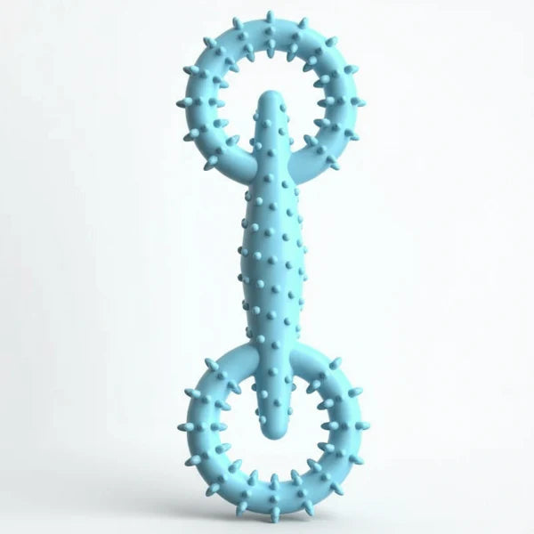 Jouet à mâcher chien Oscar et Plume en caoutchouc bleu avec picots pour nettoyage des dents