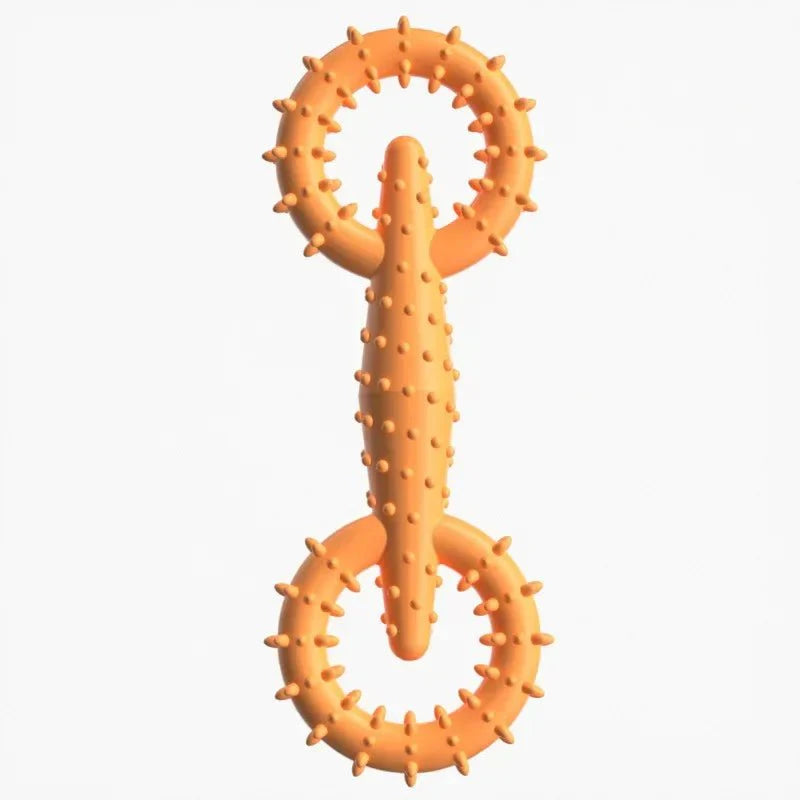 Jouet à mâcher chien en caoutchouc orange avec texturé picots pour nettoyage des dents