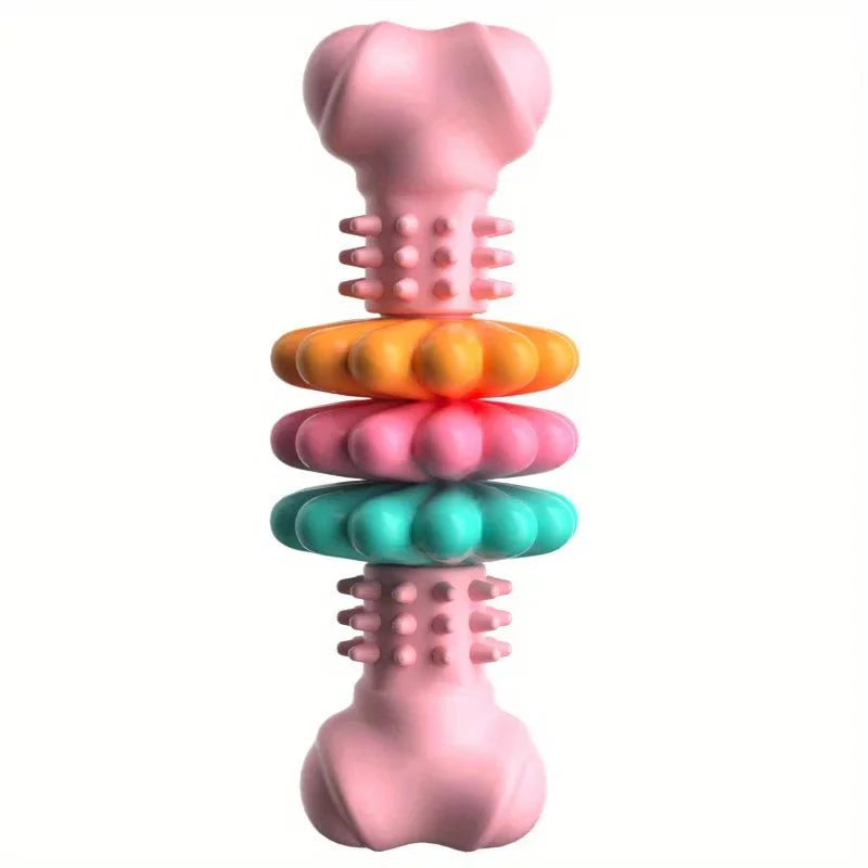 Jouet à mâcher chien coloré en forme d'os avec anneaux multiples pour une mastication durable
