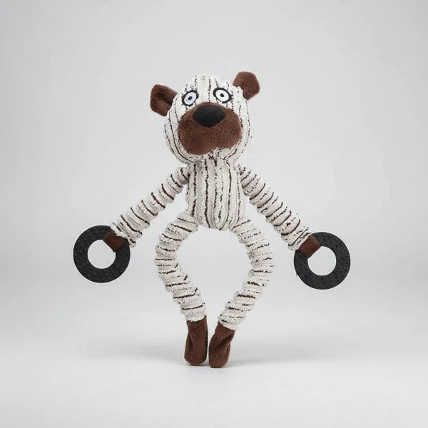 Jouet à mordre pour chien en peluche et caoutchouc avec anneaux noirs Oscar et Plume