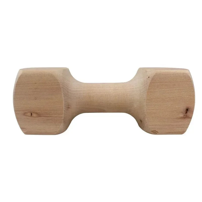 Jouet en bois pour chien en forme d'haltère naturel fabriqué par Oscar et Plume