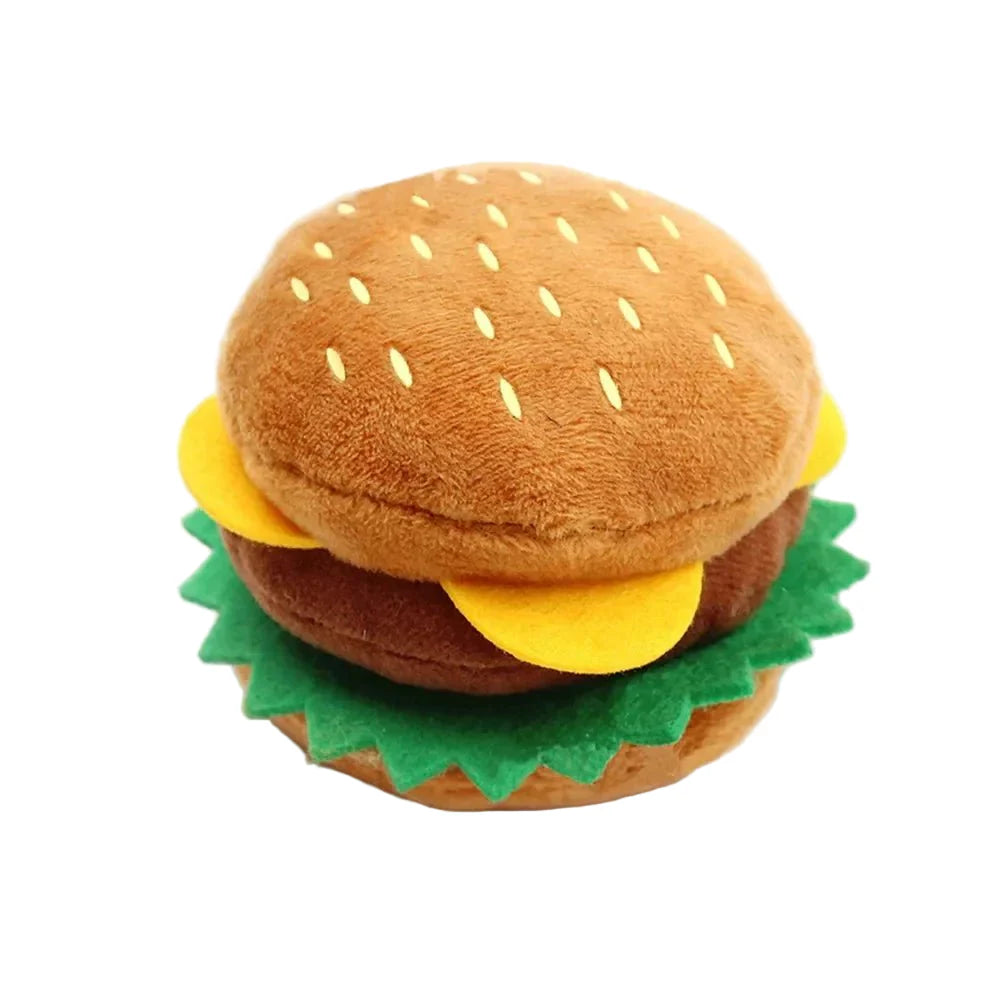 Jouet en peluche pour chien en forme de hamburger avec garnitures en feutrine verte et jaune