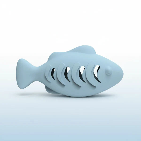 Jouet interactif pour chat en forme de poisson bleu avec parties mobiles pour stimuler le jeu