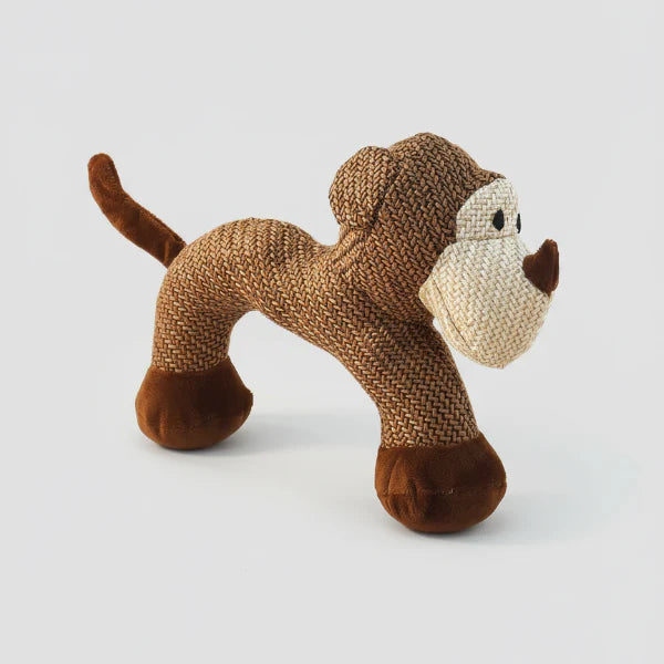 Jouet pour chien en forme de singe en tissu résistant avec détails marron et beige Oscar et Plume