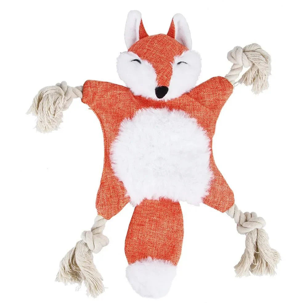 Jouet pour chien Oscar et Plume en forme de renard orange avec cordeaux pour mâcher
