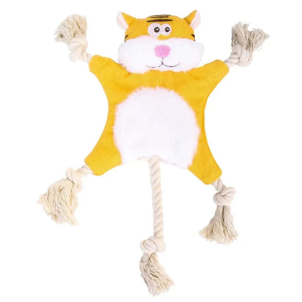 Jouet pour chien en peluche tigre jaune avec cordes pour mâcher et jouer